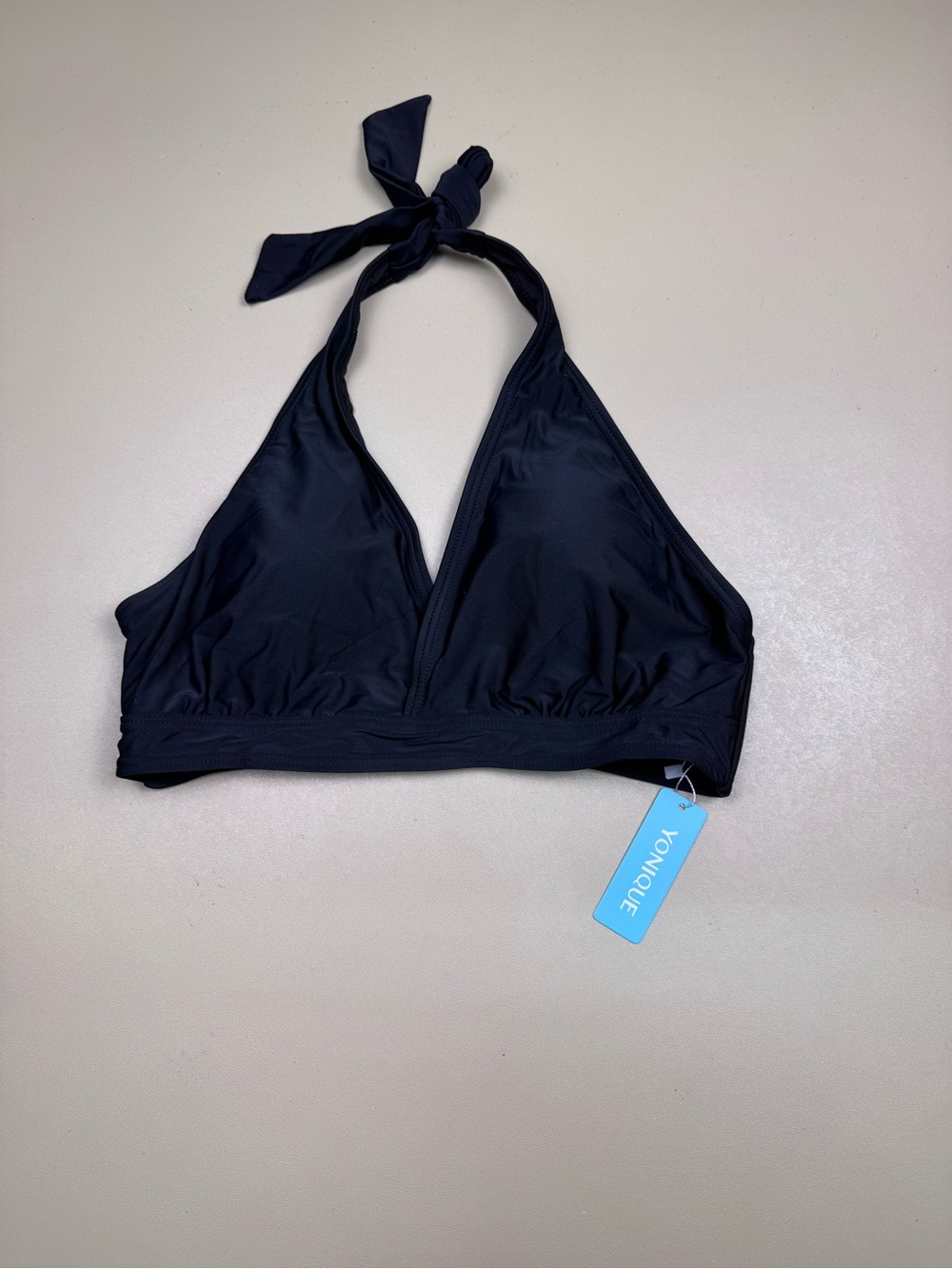 Yonique Black Halter Bikini Top Tie Neck Back Clasp Medium NWT